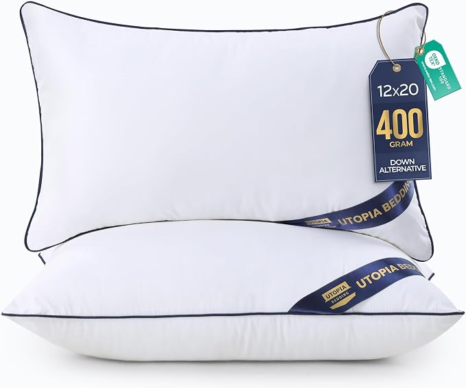 Utopia Bedding 12x20 Throw Pillow Inserts, Decorative Pillows, Pack of 2 | Piping Throw Pillows, Plush & Supportive, Aesthetic Cushion Sham Stuffer for Sofa, Office, Couch & Bed, Set of 2, White