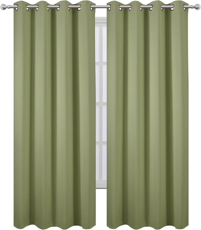 LEMOMO Blackout Curtains 52 x 108 inch/Sage Green Curtains Set of 2 Panels/Thermal Insulated Room Darkening Bedroom Curtains