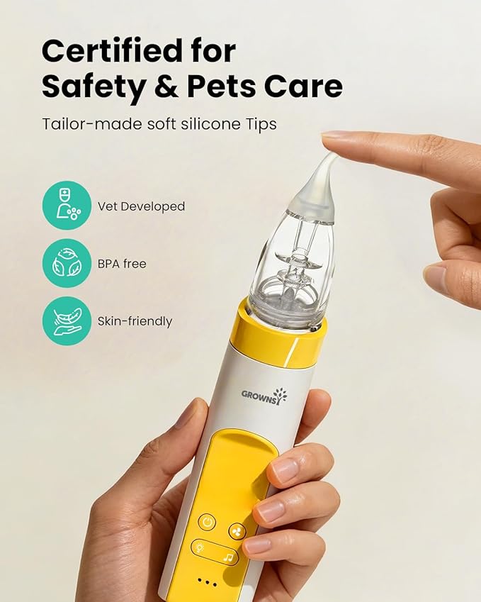 GROWNSY Electric Nasal Aspirator for Pet, Whisper-Quiet Nose & Ear Suction for Dogs, Cats, Puppies & Kittens, Adjustable Suction, Food-Grade Silicone, Relieve Congestion, Clear Milk, Clean Ears