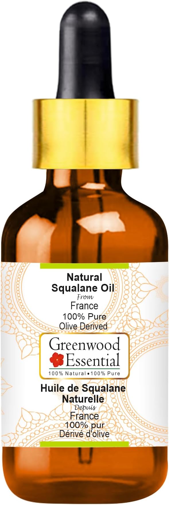 Greenwood Essential Pure Natural Squalane Oil (derived from Olives) with Glass Dropper Natural Therapeutic Grade for Hair, Skin & Aromatherapy 100ml (3.38 oz)