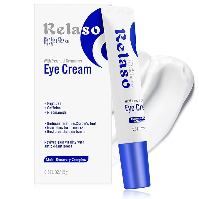 Eye Cream for Wrinkles & Crows Feet - with Essential Ceramides, Peptides & Caffeine & Niacinamide - Reduce Puffiness & Bags Under Eyes, Under Eye Cream for Women & Men, 0.5 Oz