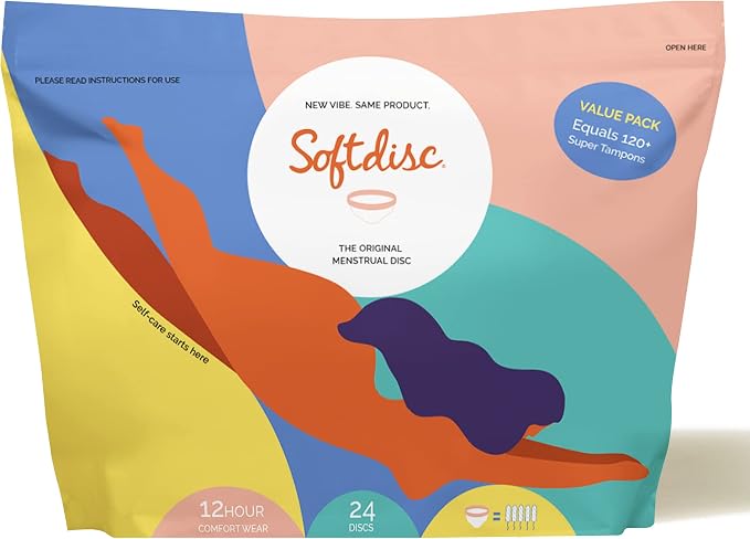 Softdisc Menstrual Discs – Disposable Period Discs for Heavy or Light Periods | 12-Hour Leak Protection | Tampon, Pad, and Cup Alternative | Capacity of 5 Super Tampons | 24 ct.