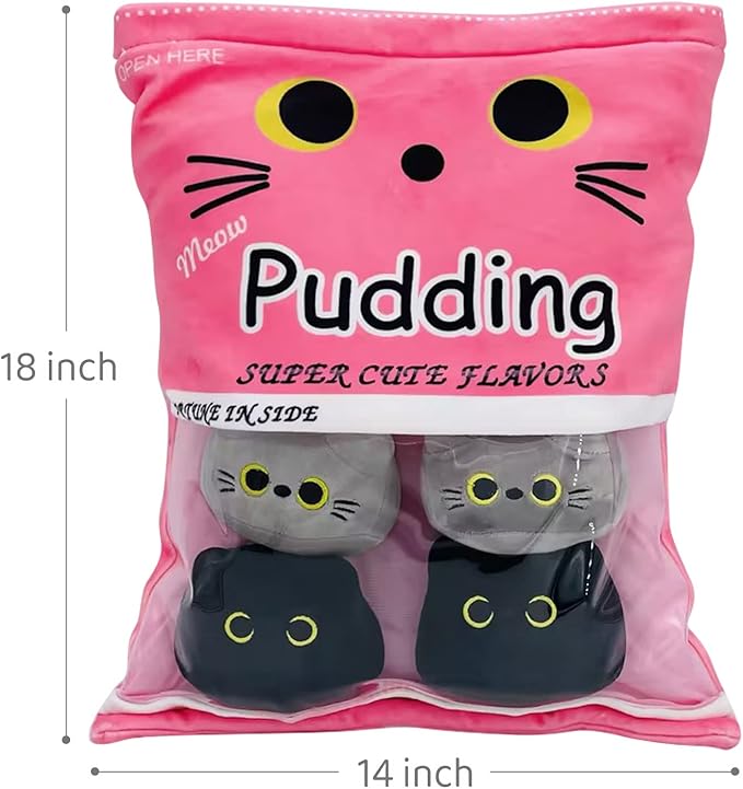 Cute Black Cat Plush Toy, Removable Stuffed Animal Plush Dolls, Soft Cute Gray Cat Plush Pillow Throw Pillow Home Decoration Gift for Kids Girls (6pcs a Bag, Pink)