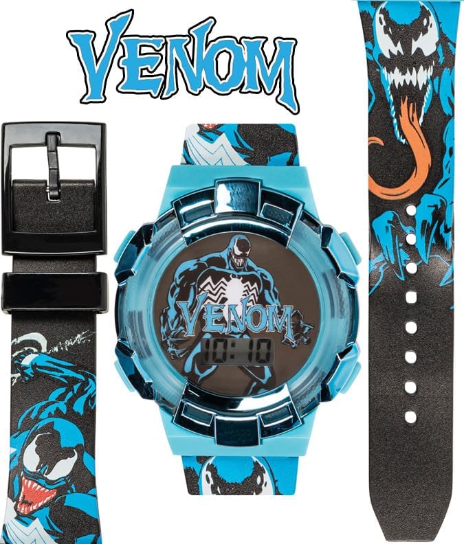 Marvel Venom Kids Watch – Light-Up Bezel with Rotating Lights, LCD Display, Easy-to-Read, Adjustable Plastic Strap – Perfect for Boys and Girls