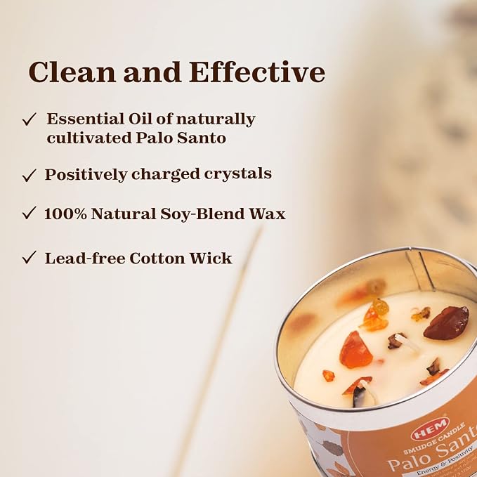 Palo Santo Candle with Crystals - 9.5 Oz Natural Soy Candles Scented | Soft Palo Santo Wood Aroma Protection Candles | Long Lasting 65 hrs Clean Burn, Aromatherapy Candle (Veladora de la Abundancia)