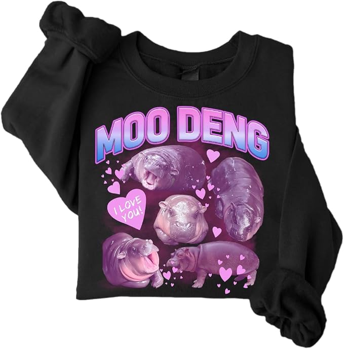 YOUNG GREEN Moo Deng Cute Sweatshirt Moo Deng Bouncy Pig T-Shirt The Cute Baby Hippo Sweatshirt Gift For Womens