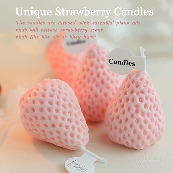 Strawberries Candles Gifts for Women, Aromatherapy Candle, Room Decor Cute Strawberries Shaped Scented Candles, Aesthetic Decorative (9 Pink, 3 Inch)