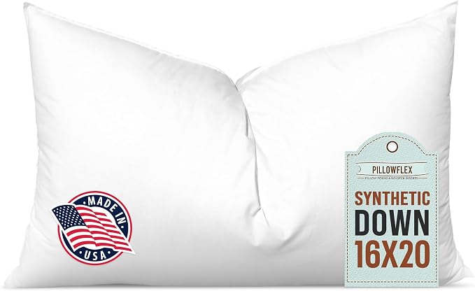 Pillowflex Synthetic Down Pillow Insert 16x20 in - Karate Chop Pillow | Large Rectangle Sham Form, Plush Polyester Cotton Blend, Cloud-Like Comfort, Clump-Resistant Fill, Smooth Elegant Finish