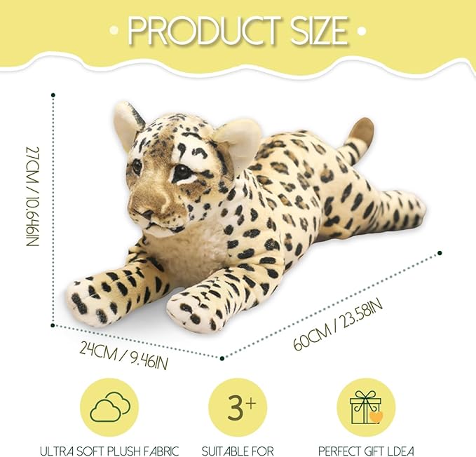 Cheetah Stuffed Animal, 23.6" Large Leopard Stuffed Animal Cheetah Stuffy Big Leopard Plush Toys Cute Realistic Stuffed Animals Jaguar Plush Birthday for Girls Boys