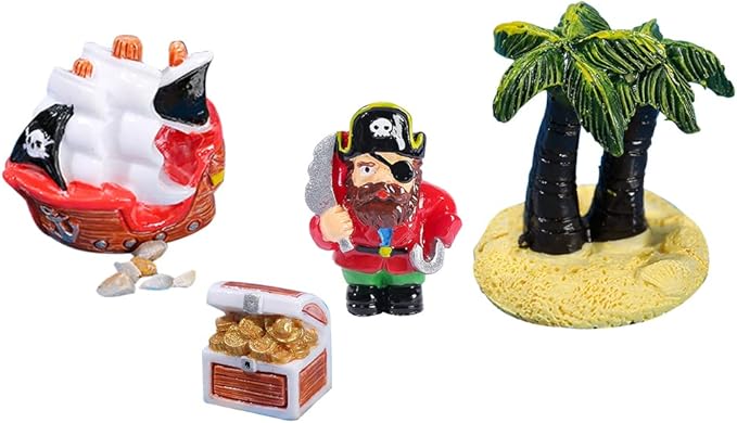 Pirate Theme Figures Miniature Play Set Mini Pirate Ship Collection Playset Cake Toppers for Fairy Garden Ornament, Landscape Scenes,Dollhosue,Party Favor
