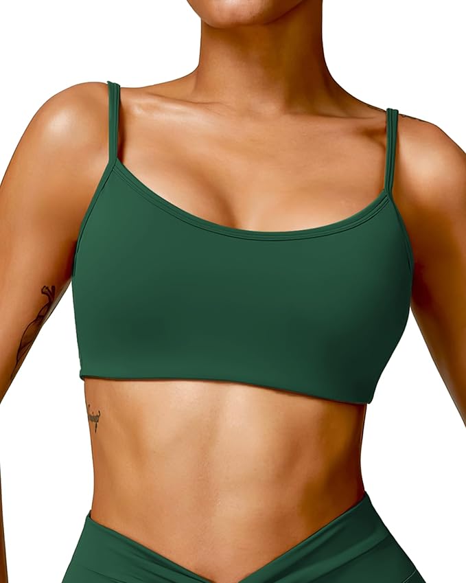 QUOJIZY Sports Bras for Women Open Back Workout Tops for Women Yoga Bra Spaghetti Straps Twist Back