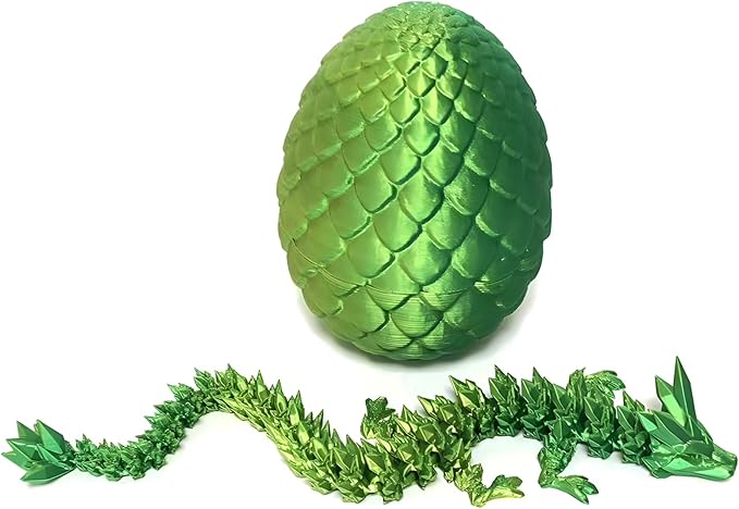 Pigmiss 3D Printed Dragon Egg Crystal Dragon Fidget Toy Full Articulated Dragon Mystery Dragon Eggs with Dragon Inside Home Office Desk Decor Gifts Toys (Laser Yellow Green)
