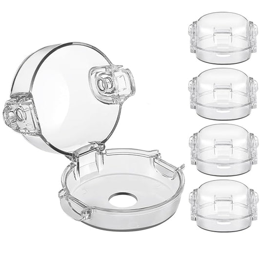 Stove Knob Safety Covers, for Knob Diameter Less Than 2.4", Dual Grip Safety Shield, Unlock with Adult Hand, Press Gas Stove Knob Locks, Oven Lock Knob Covers for Child Safety, Clear, Pack of 5