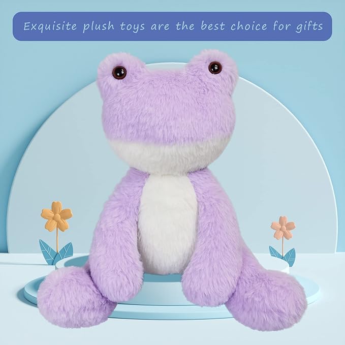 Purple Frog Stuffed Animal, 12 Inches Plush Frog Toy, Soft Cuddly Plushie Hugger Toy for Boys Girls, Gifts for Kids or Girlfriend