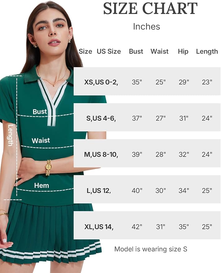 Women 2 Piece Tennis Skirt Set Pleated Golf Outfit, Polo V-Neck Athletic Dress Alternative Skort Set for Pickleball Pockets