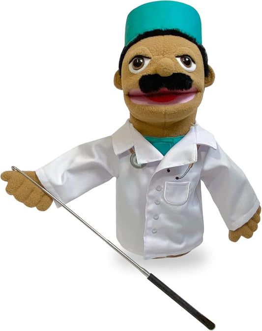 16" Puppets Entriloquist Puppet,Hand Puppets for Kids Plush Doctor Puppets for Adults with Removable Mouth Puppe t for Kids Ages 4-8，Hand Pupp et for Adults with Scalable Pup pet Control Rod