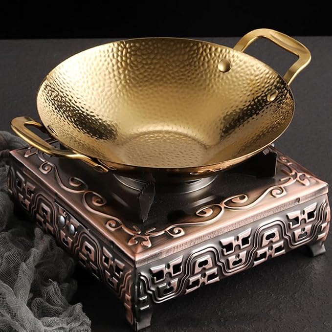 Double Handle Hammered Griddle Korean Pot Ramen Pot Stainless Steel Pan Cooking Tool