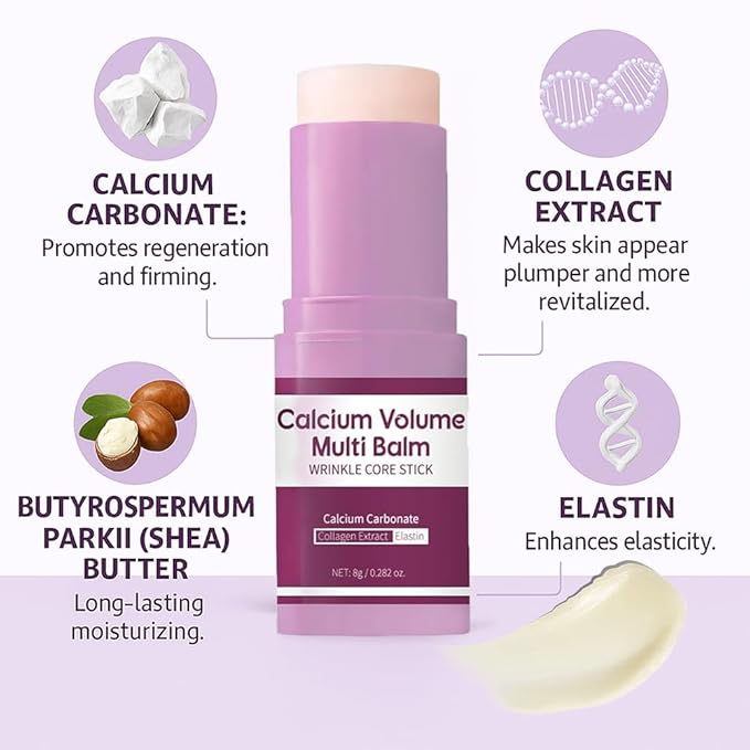 Calcium Multi Balm, Calcium Volume Multi Balm, Wrinkle Core Stick, Collagen Moisturing Stick, Anti-aging, Hydrating, Firming Skin, Suitable for Eyes, Neck, Face, 8g