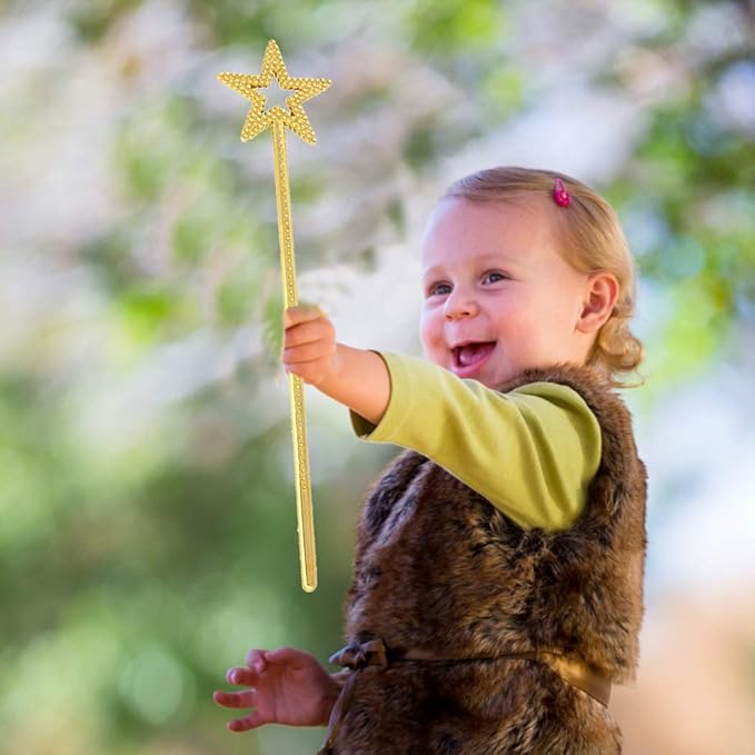 Tvoip 5PCS Girls Costume Props Star Magic Wand Angel Fairy Wands Sticks Birthday Party Wedding Halloween Cosplay Christmas 13 Inches (Gold)