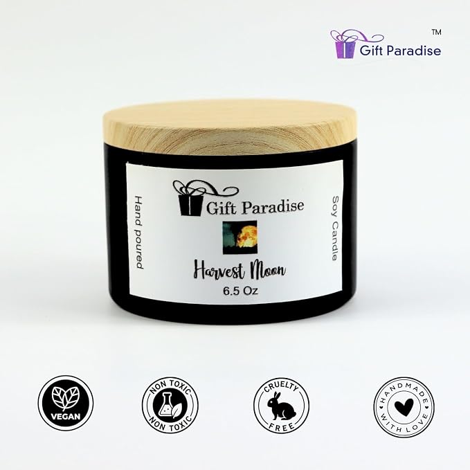 Harvest Moon Soy Wax Candle in Black Metal Tin, 6.5 oz, Cotton Wick, Midnight Plum, Harvest Quince