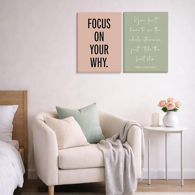 Framed Motivational Office Wall Decor, Set of 6 Boho Inspirational Canvas Wall Art Office Decorations for Work, Positive Affirmations Quotes Posters for Workout Room Home Bedroom
