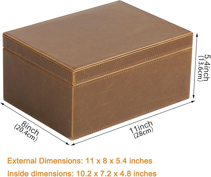 HofferRuffer Faux Leather Decorative Box, Large Wooden Structure Keepsake Box Accessory Organizer Jewelry Organizer with Hinged Lid, Storage Container for Home or Office (Brown)