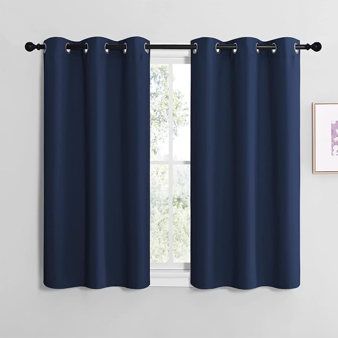 NICETOWN Blackout Curtain Panels for Bedroom, Navy, 2 Panels, W29 x L36-inch, Thermal Insulated Grommet Top Blackout Draperies and Drapes for Basement