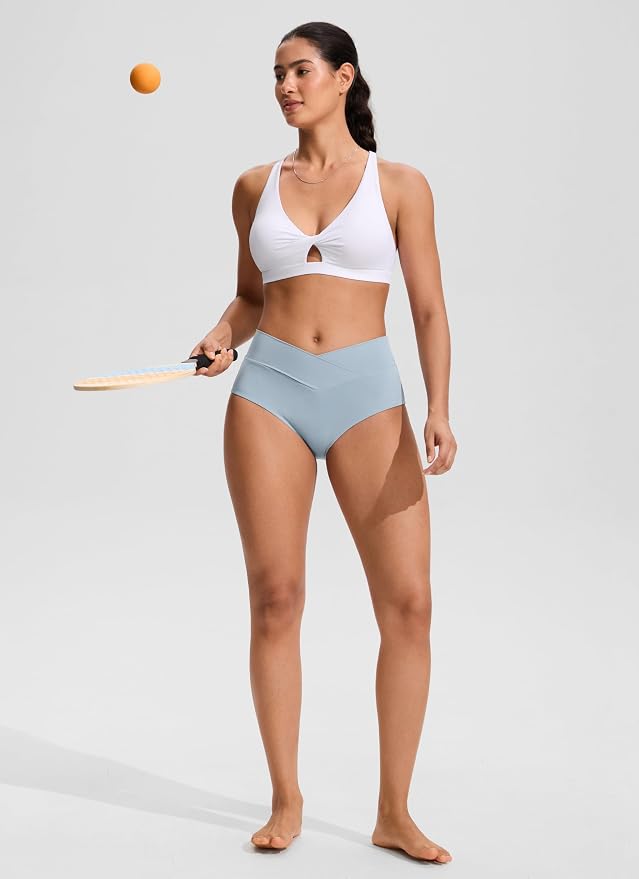 CRZ YOGA Twist Front Cut Out Bikini Tops for Women - Padded V Neck Spaghetti Strap Criss Cross Swim Bathing Suit Bra