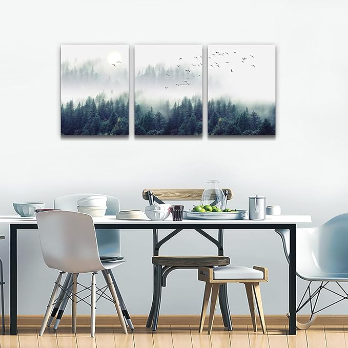 3 Piece Canvas Wall Art for Living Room - Misty Forests of Evergreen Coniferous Trees in an Ethereal Landscape - Modern Home Decor Stretched and Framed Ready to Hang - 16"x24"x3 Panels wall decor