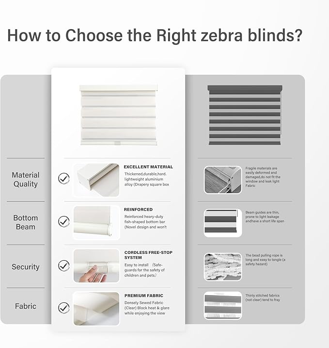 AOSKY Cordless Zebra Blinds for Windows Pull Down Roller Window Shades | 20"W x 72"H Beige, Dual Layer Light Filtering Shade with Privacy Day Night Control, Door Blind for Home Easy to Install