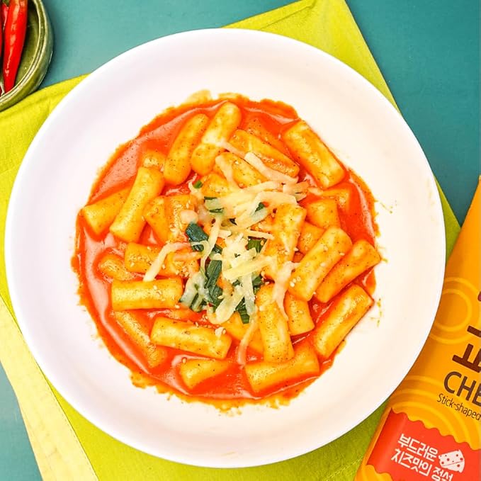 DONG WON Topokki with Cheese and Spicy Sauce, Korean Rice Cake Stick, Korean Street Food, 8.46 OZ (240 G) - 1 Pack