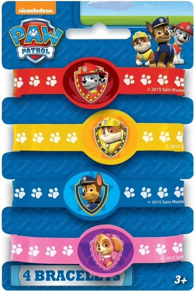 Unique Assorted Colors Paw Patrol Stretchy Bracelets - 3.50" x 1.25" (Pack Of 4) Kids Bracelets - Durable Vinyl & Fun Party Favors & Gifts For Kids, Great For Themed Parties & Events