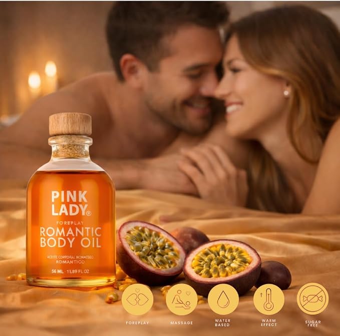 Romantic Body Oil Passion Fruit - 1.90 fl oz / 56 ml - Kissable Warming Body Treat for Foreplay Fun, Water Based (Passion Fruit)