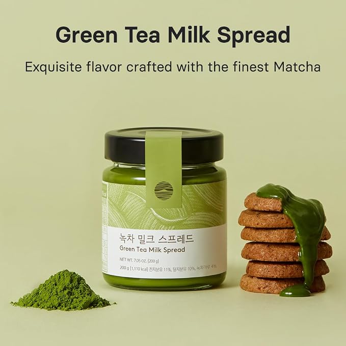 OSULLOC Green Tea Milk Spread (7.05 oz, 200g), Made of Finest Matcha from Jeju Island, Matcha-Infused Spreads