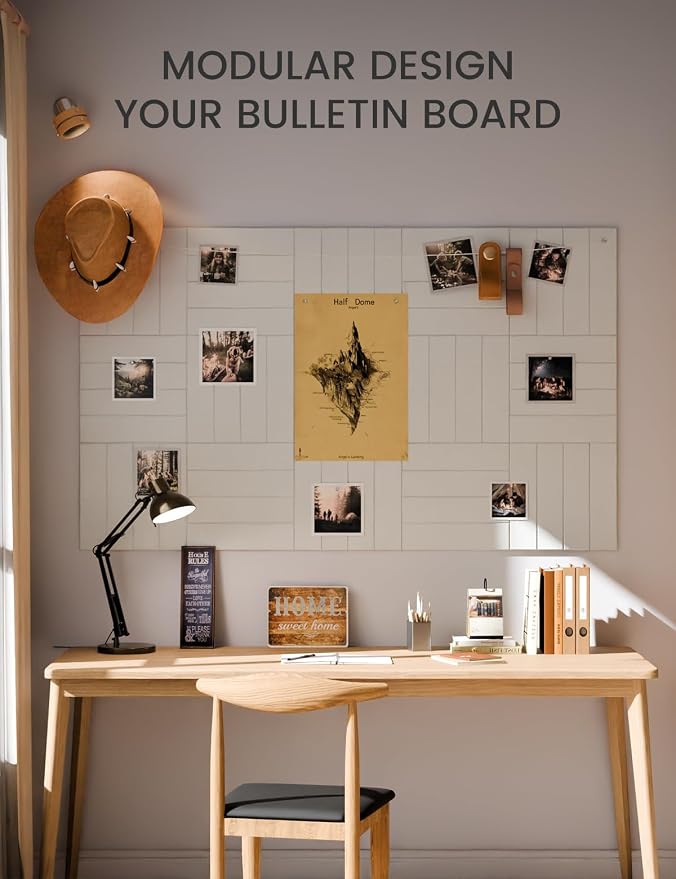 Fluxynara 36" x 24" Large Felt Bulletin Board, Cold White | 6 Pack Cork Board Alternative with 30 Safe Adhesive Tabs, Felt Pin Boards for Wall Decor, Home, Office, Classroom, Dorm