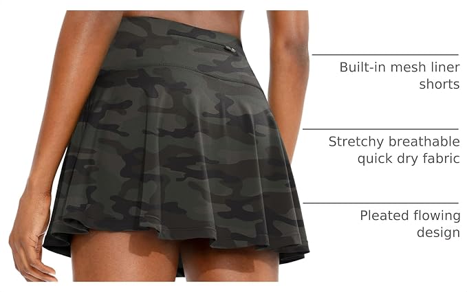 Pleated Tennis Skirt with 4 Pockets | 14", 3.5" High Waisted, Soft, Lightweight, Mesh Built-in Shorts, Dressy, Casual, Athletic, Golf, Skort for Women