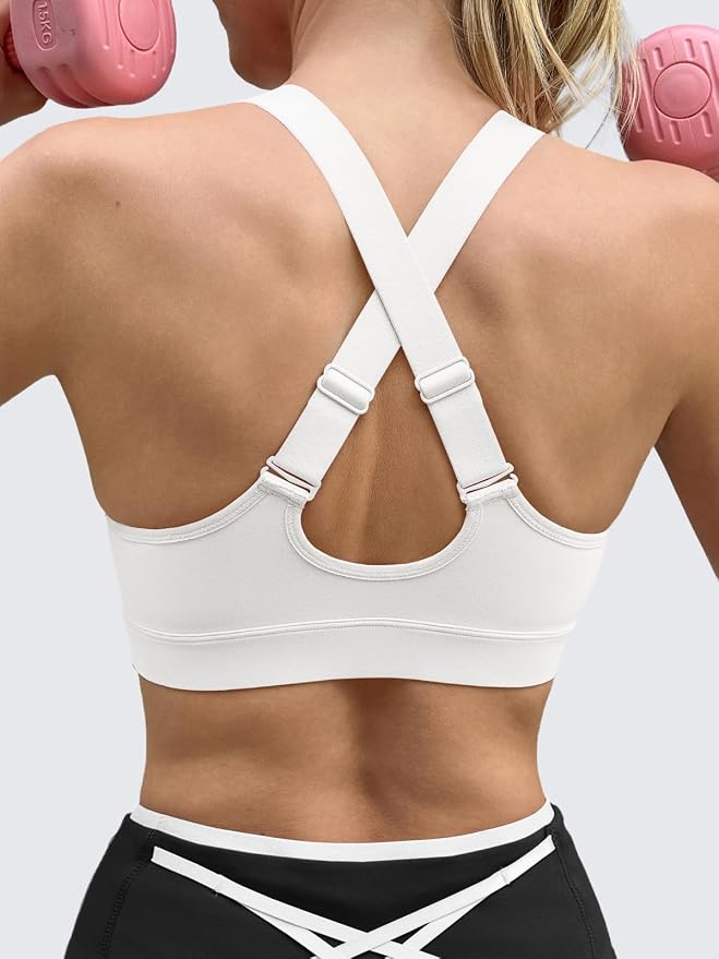 Aoysky Womens Criss Cross Back Sports Bras Racerback V Neck Adjustable Straps Medium Support Yoga Workout Crop Top