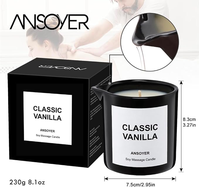 Massage Oil Candle, Ultra Hydrating Body Care with Soybean Oil, Body Oil Candle, 8.1oz, Amazing Gift (Classic Vanilla)