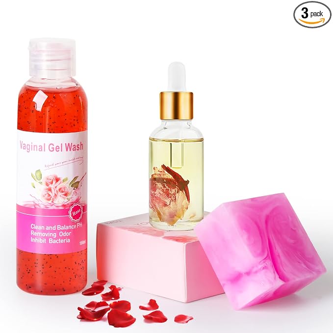 Feminine Wash & Yoni Oil & Yoni Soap Set for Women, Yoni Wash for Vaginal Remove Odor, Natural Feminine Care Soap for pH Balance, 1 Fl.Oz Feminine Oil & 5.07 Fl.Oz Vaginal Wash 3.53 Oz Yoni Soap Bar