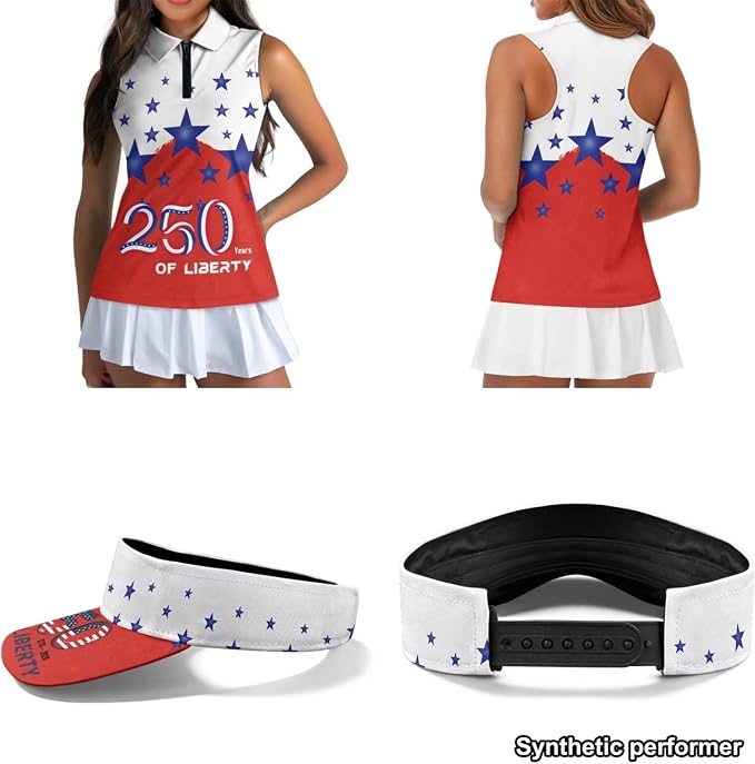 POLERO Golf Tank Top Women Golf Shirts and Visor Hat Collared Racerback Tennis Shirt Set Quarter Zip