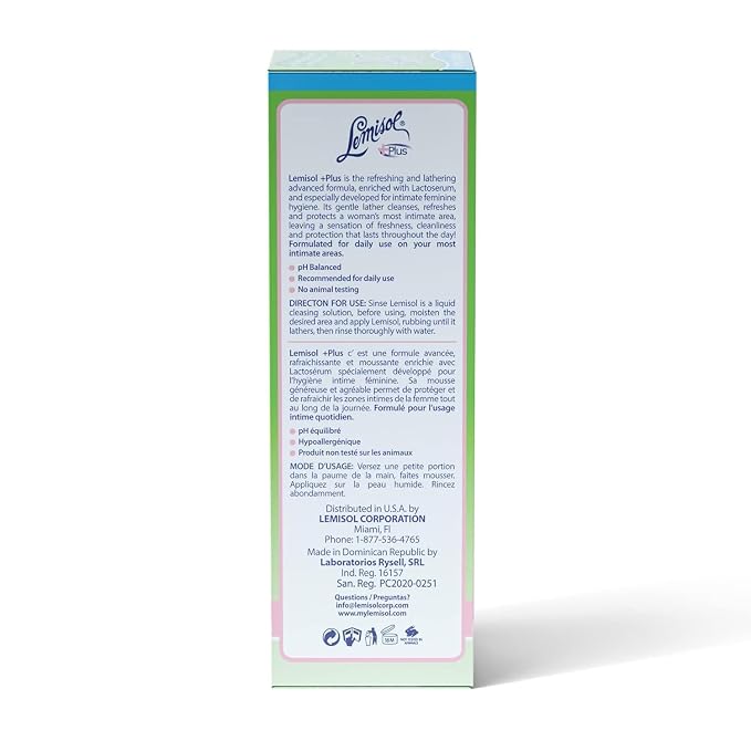 Lemisol Plus Feminine Wash, Daily Cleanser, Hypoallergenic, 16 FL Oz Bottles (Pack of 2)