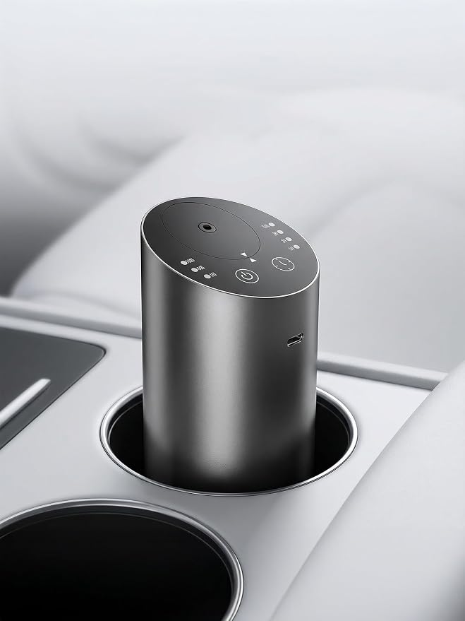 Car Diffuser, Waterless Essential Oil Diffuser with 2000mAh Battery & Timer, Adjustable Mist Cordless Aromatherapy for Car, Portable Air Freshener with Premium Aluminum Alloy & Type-C Charging(Grey)