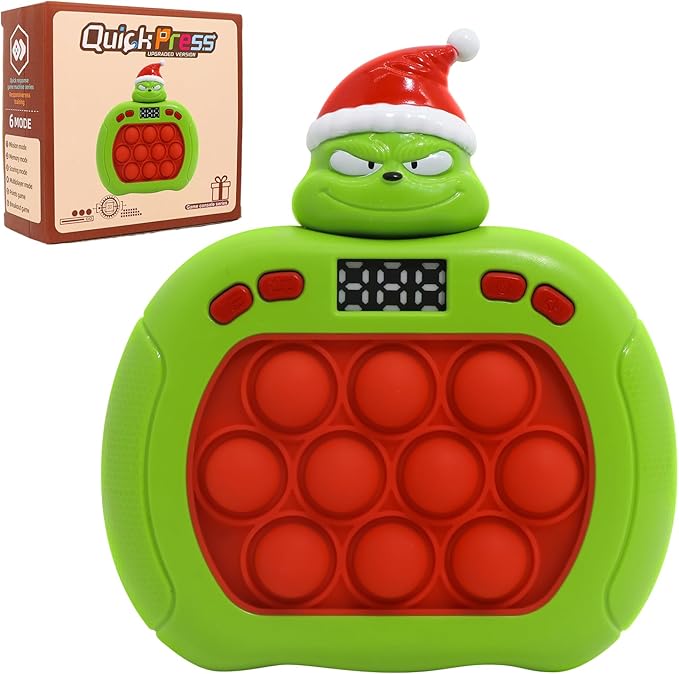 Quick Push Bubble Game,POP Toy Fast Push Game,Quick Push Pop Fidget Toys for Kids 3-12 Years Old,6 Game Mode Upgrades,Handheld Puzzle Games for Christmas,Sensory Toys (Green Christmas)