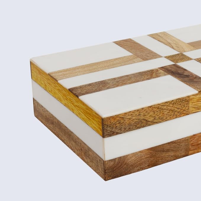 Handicrafts Home White Decorative Storage Box with Lid Wooden Storage Organizer Box Multi Purpose Storage Box for Coffee Table Desk Shelf Decor – Resin Inlay Patisserie Delight Collection- 10x6x2.5