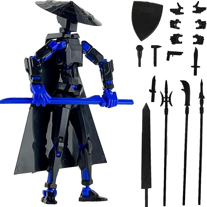 Already Assembled T13 Action Figure,Dummy 13 T13 Multi-Jointed Movable,for Collectors Desktop Decorations t-13 Movability 3D Printed Toys (Black Blue)