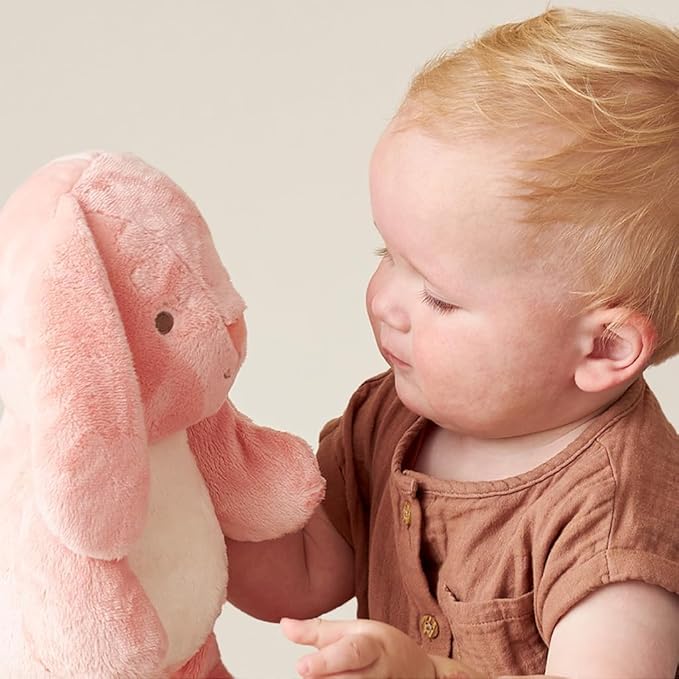 Itzy Ritzy Snuggles Plush Toy – Soft Stuffed Animal for Babies, Kids & Adults – Sensory Ribbons & Textured Fabrics for Tactile Play – Cozy & Cuddly Companion for Newborns & Up (Pink Bunny)