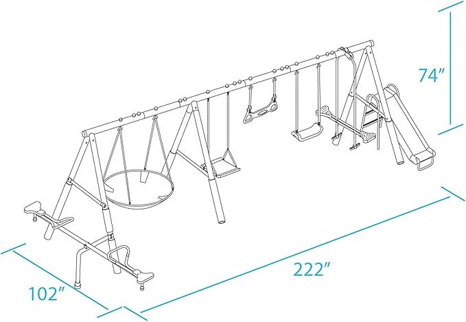 XDP Recreation Deerfield Outdoor Playground Swing Set with Slide, See Saw, Trapeze Swing, Fun-Glidr, Swing Seat, and Stand N Swing