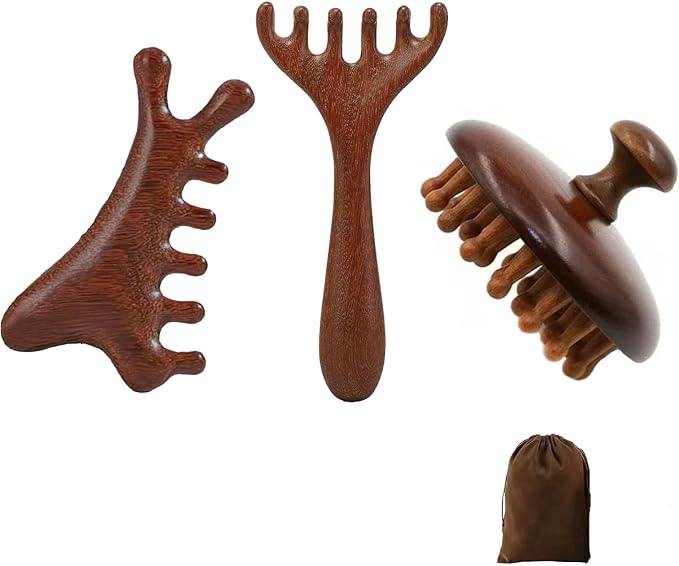 Manual Scalp Massagers, 3 Pack Wooden Head Scalp Massager Comb, Portable Massage Tool
