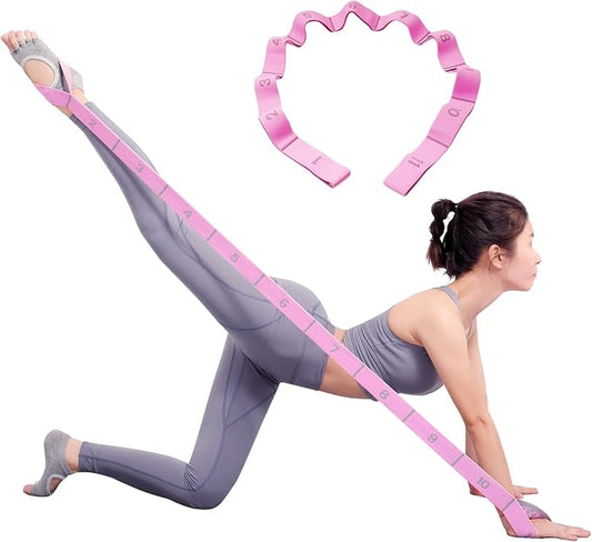 Elastic Stretching Strap with 11 Loops, Adjustable Stretch Band for Adults - Flexibility Straps for Yoga, Pilates, Dance - Non-Slip Fabric Resistance Band for Home Workout, Physical Therapy