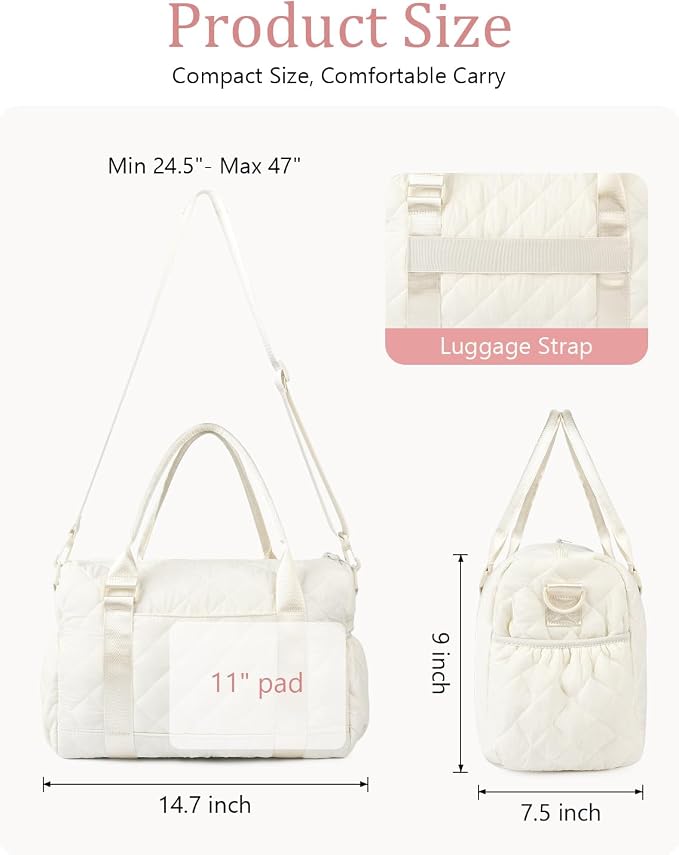 Gym Bag for Women with Yoga Mat Holder, Small Mini Gym Tote Bag Puffy Quilted Lightweight Sports Duffel Bag with Wet Compartment for Dance Yoga Workout Travel - Beige